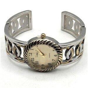 Vivani Woman's Analog Gold & Silver Tone Cuff Band Circle Cuff Watch Bracelet